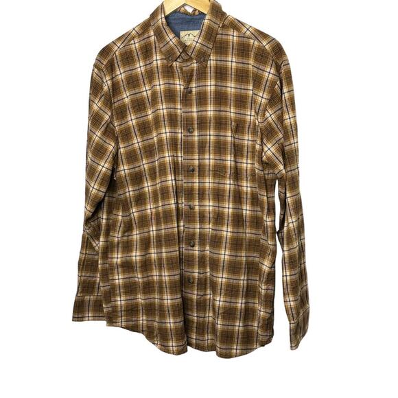 Blue Mountain Brown Plaid Long Sleeve Button-Up Shirt Men's Large 100% Cotton - Picture 4 of 7